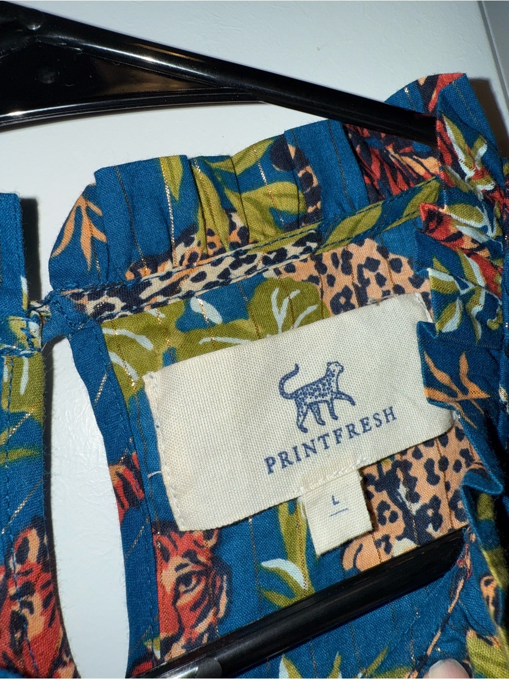 Printfresh | When in Doubt Ruffle Blouse | Feline Fatale | Tiger Print | Size L - Picture 9 of 16